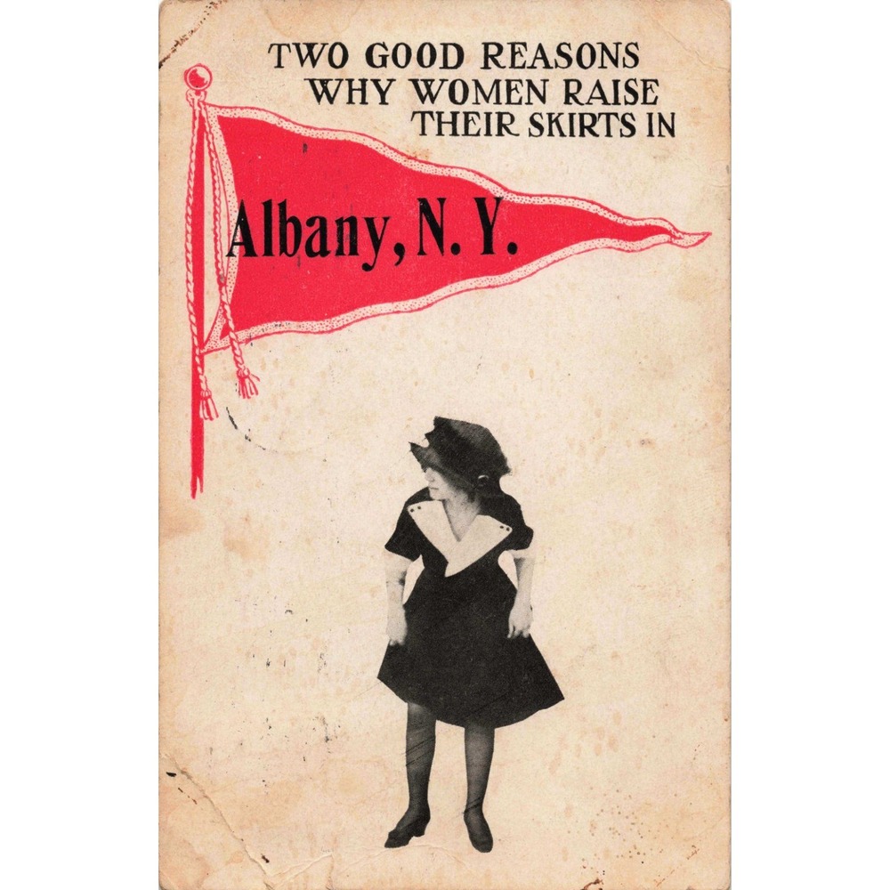 Vintage 1913 Albany NY Humorous Postcard Two Good Reasons Why Women Raise Skirts - Picture 1 of 2